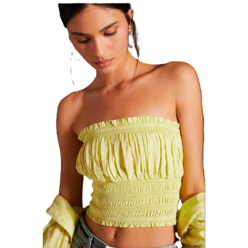Anthropologie Pilcro Ruffled Smocked Tube Top Size Large